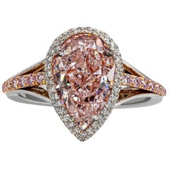 Roman Malakov GIA zertifiziert 3::04 Karat Birne Form Rosa Diamant Halo Ring