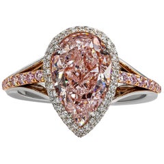 Roman Malakov GIA Certified 3.04 Carat Pear Shape Pink Diamond Halo Ring