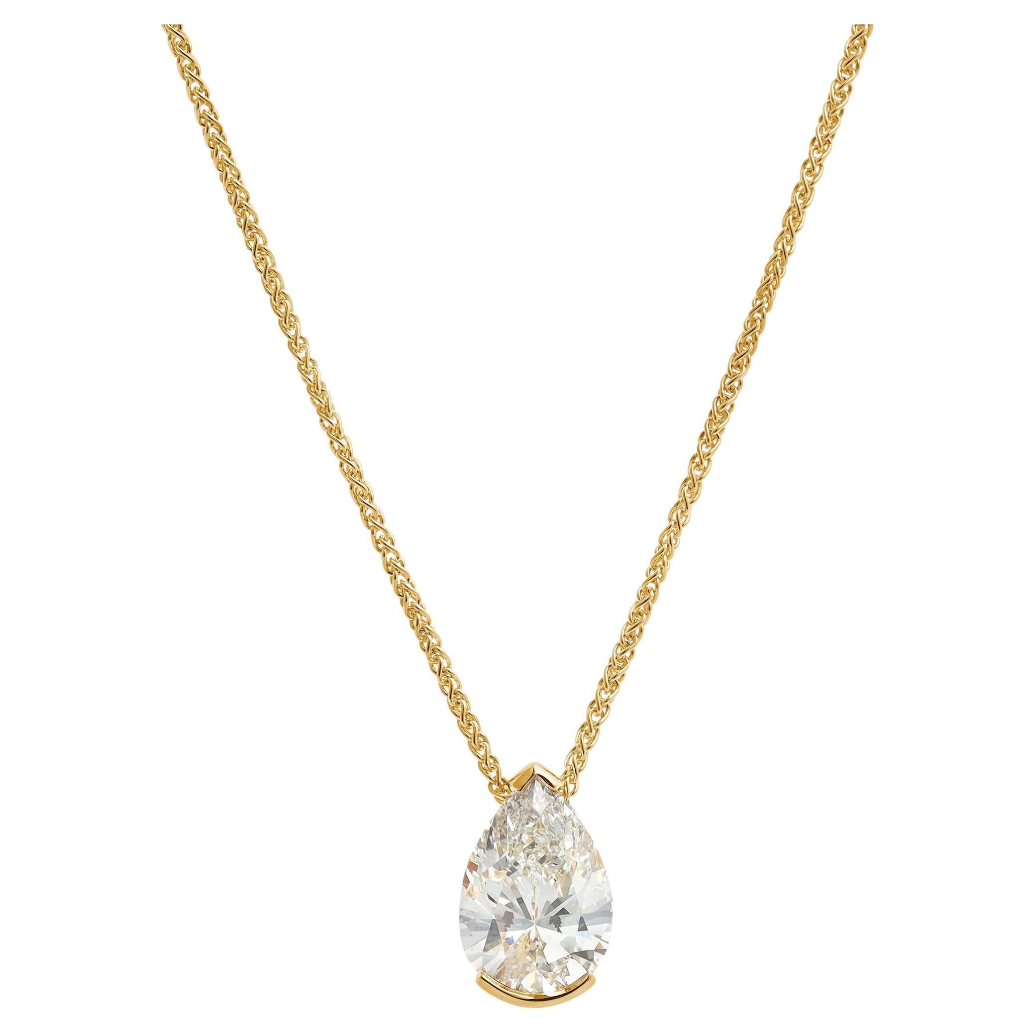 Roman Malakov Diamonds GIA Certified 3.05 Carats Pear Shape Diamond Solitaire Necklace