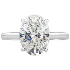 GIA Certified 3.50 Carats Total Oval Cut Diamond Solitaire Engagement Ring