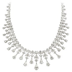 GIA Certified 37.20 Carats Total Mixed-Cut Diamond Chandelier Fringe Necklace