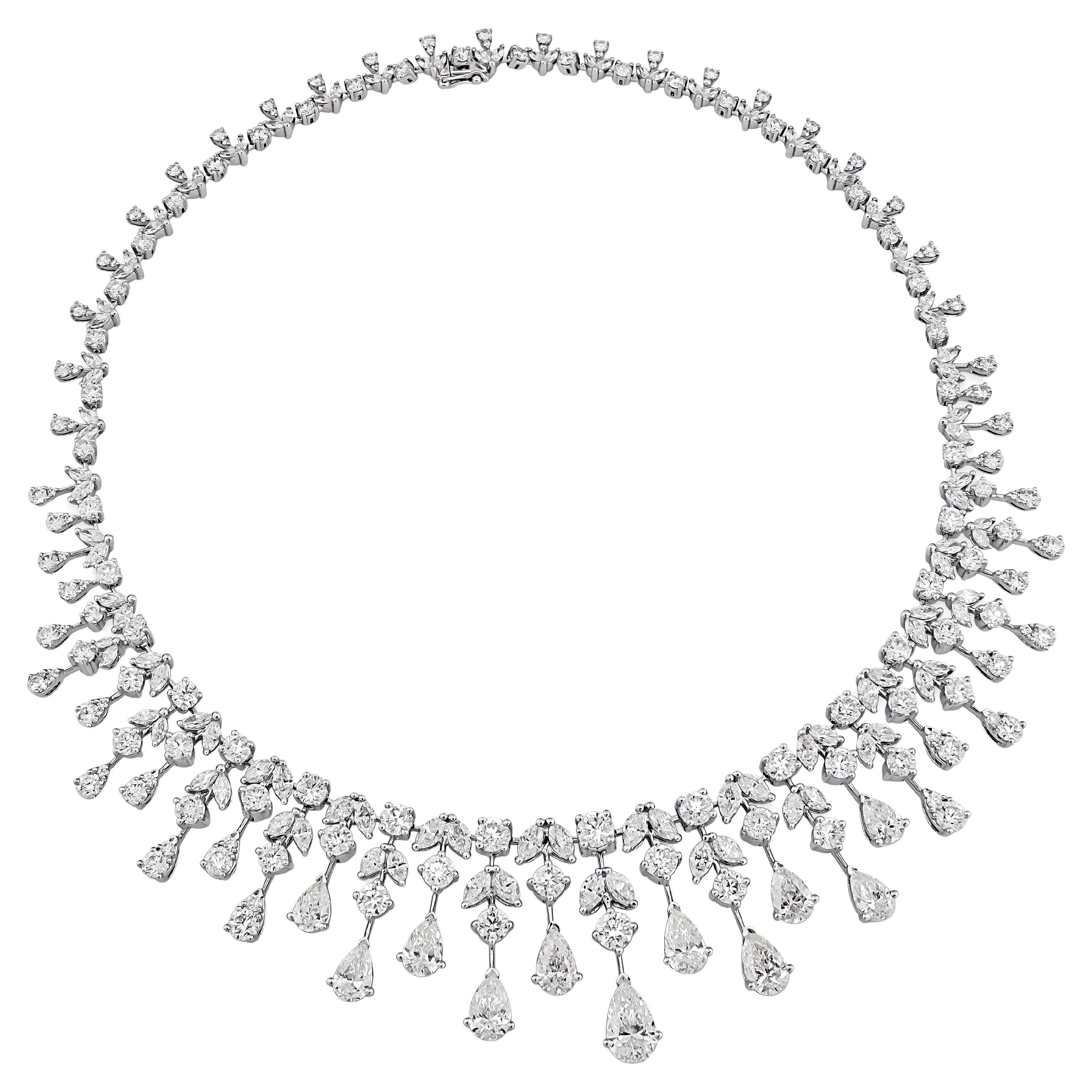 Roman Malakov GIA Certified 37.20 Pear Shape Diamond Chandelier Drop Necklace For Sale