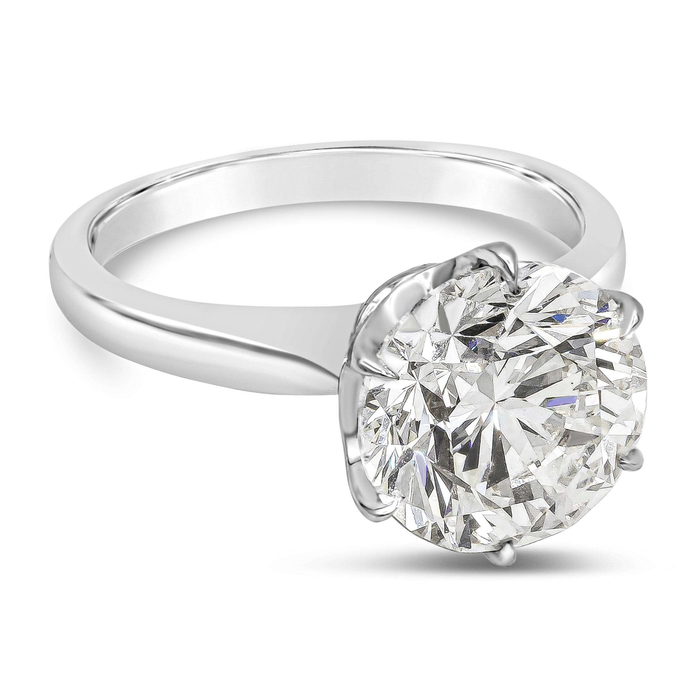 A classic six prong engagement ring, showcasing a 4.01 carats round brilliant cut diamond certified by GIA as L color and VS2 clarity. Finely made with 18K white gold. Size 6 US, resizable upon request. 

Roman Malakov is a custom house,