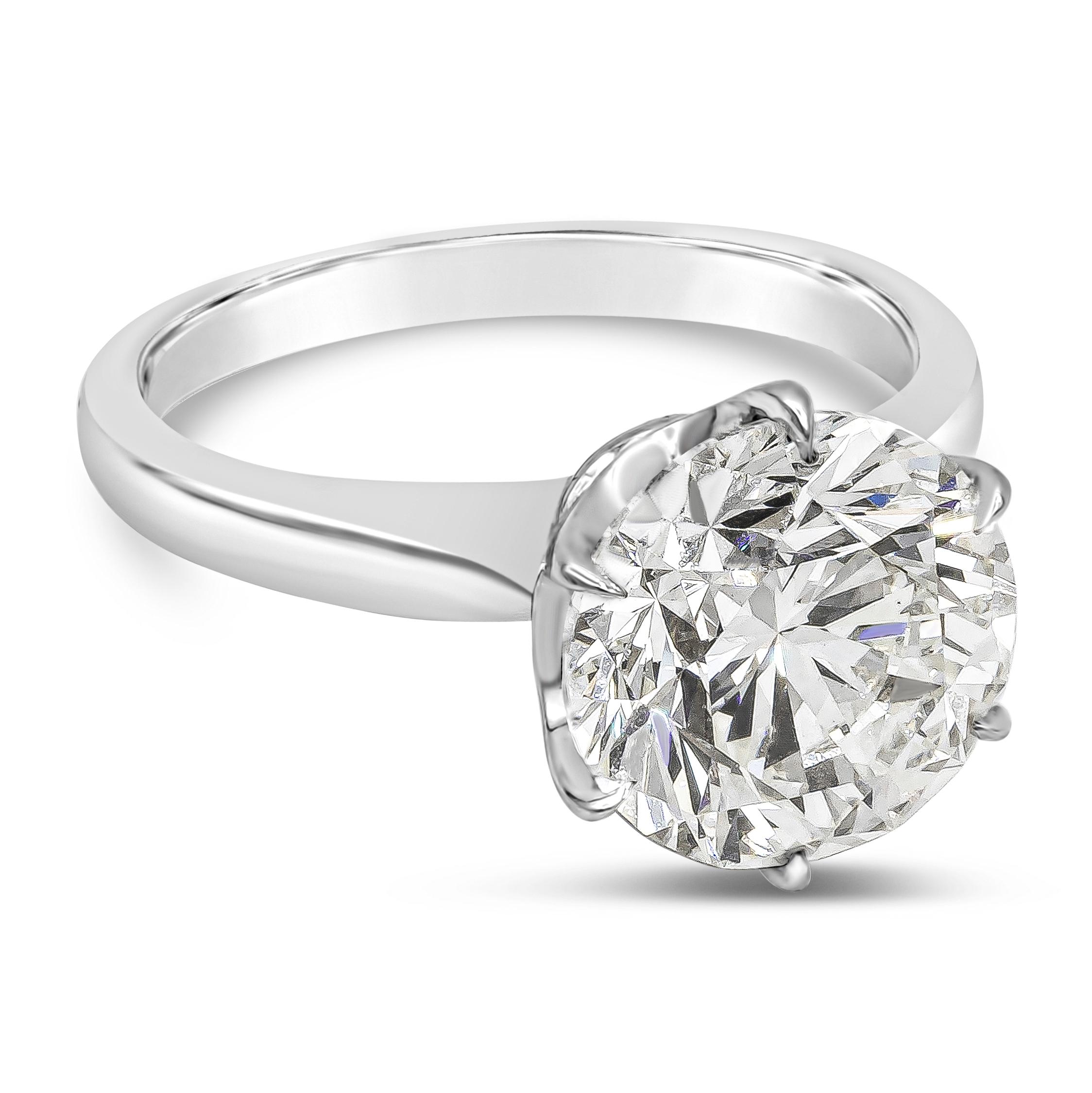 A classic six prong style engagement ring showcasing a GIA Certified 4.01 carat round brilliant diamond, L Color and VS2 in Clarity, Made with 18K White Gold. Size 6 US. 

Roman Malakov is a custom house, specializing in creating anything you can