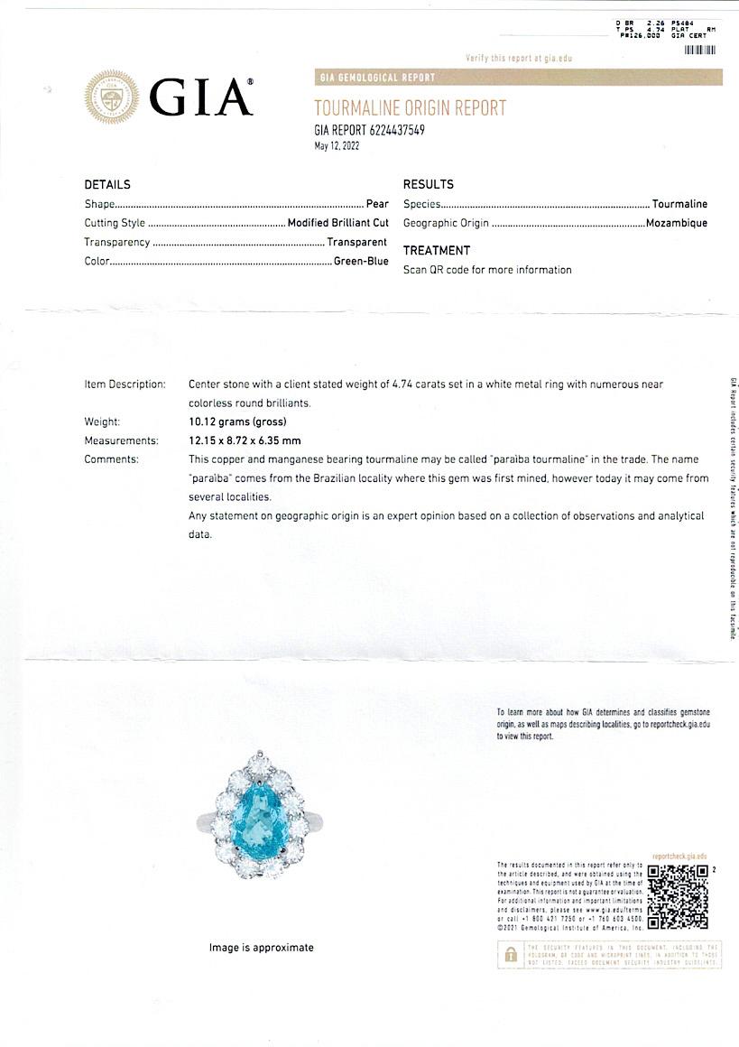 Roman Malakov, bague mode en tourmaline Paraiba en forme de poire de 4,74 carats certifiée GIA en vente 1