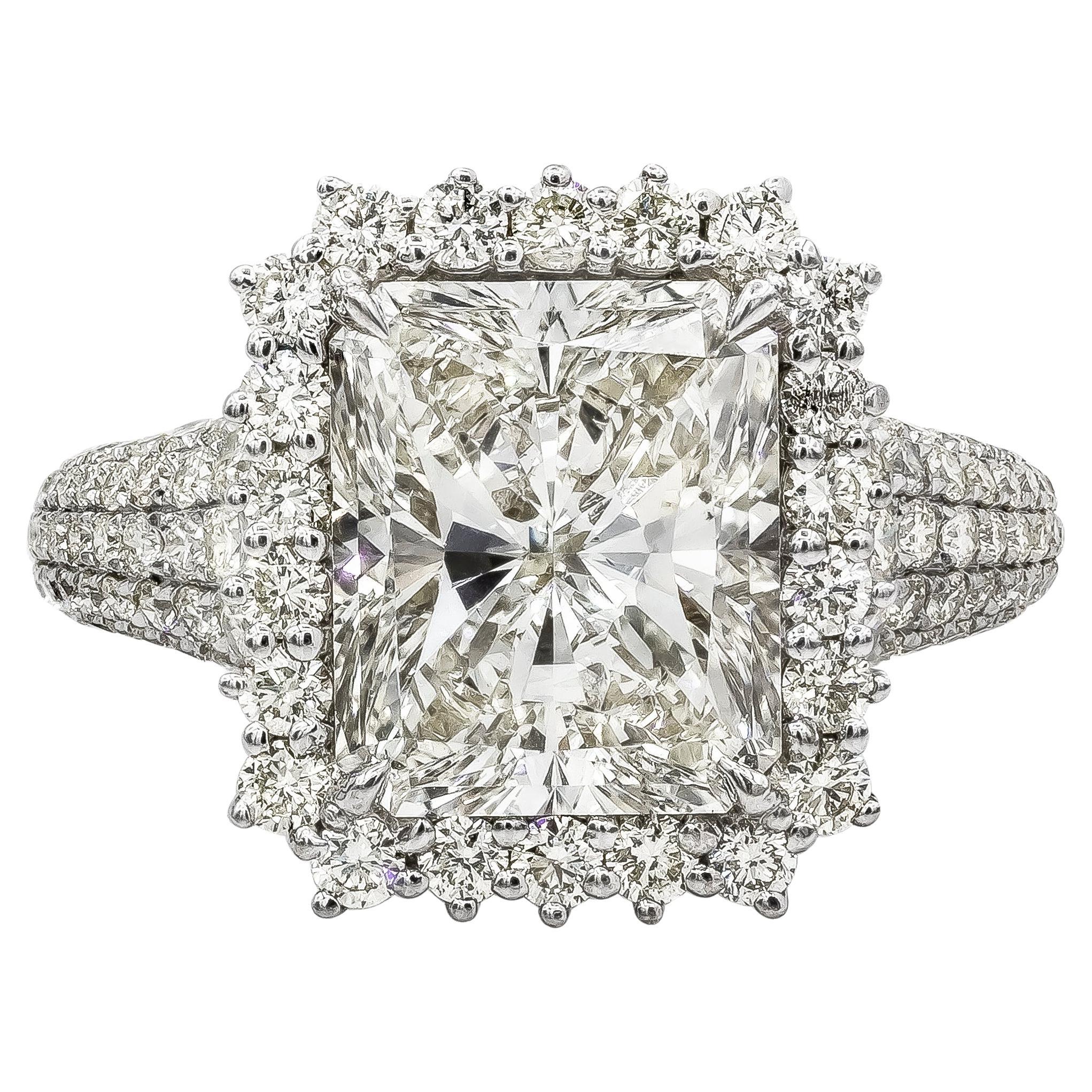 Roman Malakov GIA Certified 5.01 Carats Radiant Cut Diamond Halo Engagement Ring For Sale