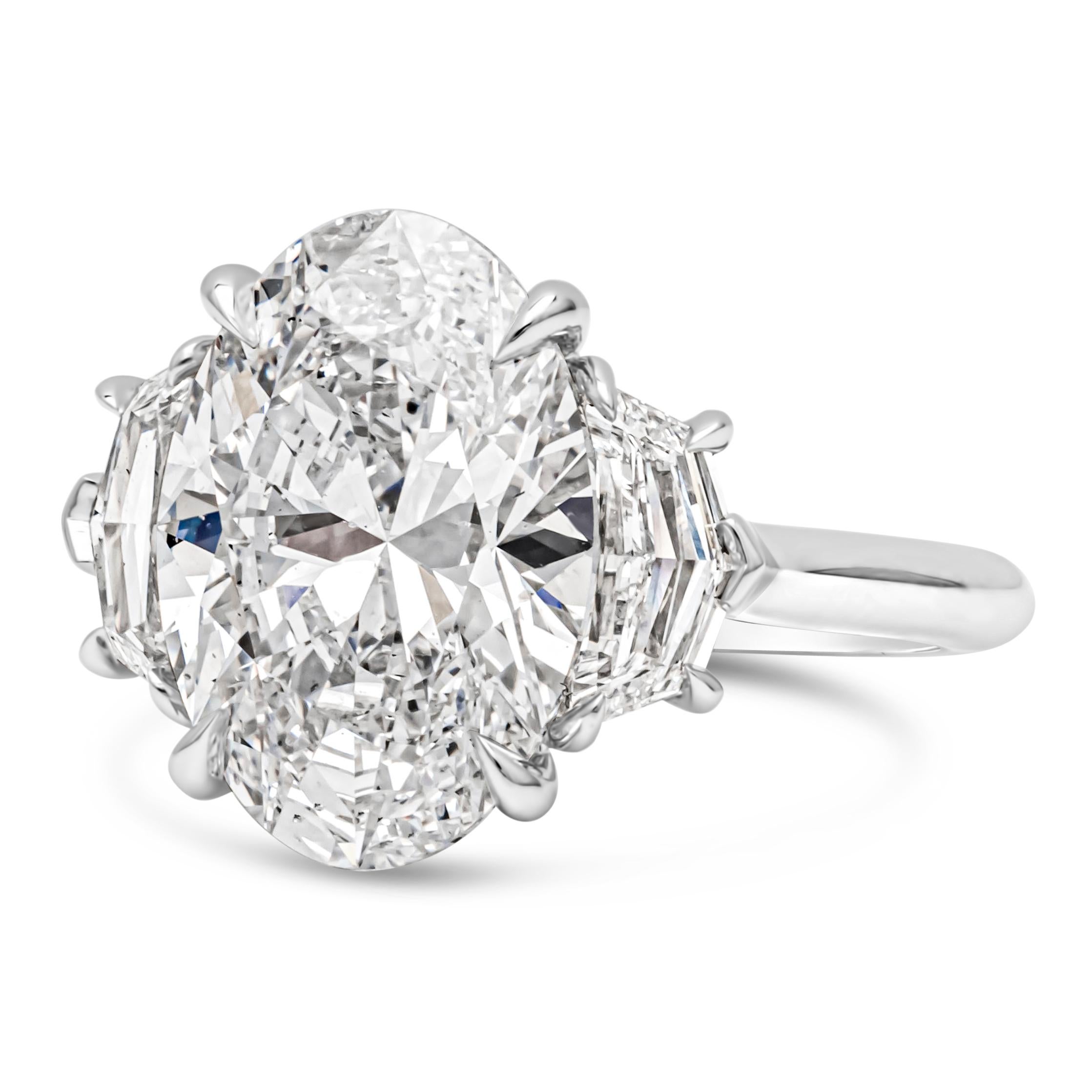 Contemporary Roman Malakov GIA Certified 5.11 Carats Oval Cut Diamond Three-Stone Ring For Sale