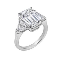 Roman Malakov GIA Certified 6.01 Carat Emerald-Cut Diamond 3-Stone Ring
