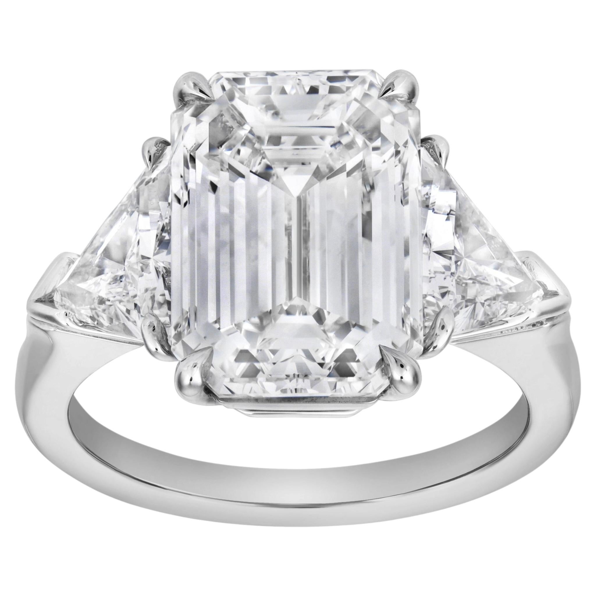 Roman Malakov GIA Certified 6.01 Carat Emerald-Cut Diamond 3-Stone Ring