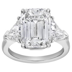 Roman Malakov GIA Certified 6.01 Carat Emerald-Cut Diamond 3-Stone Ring