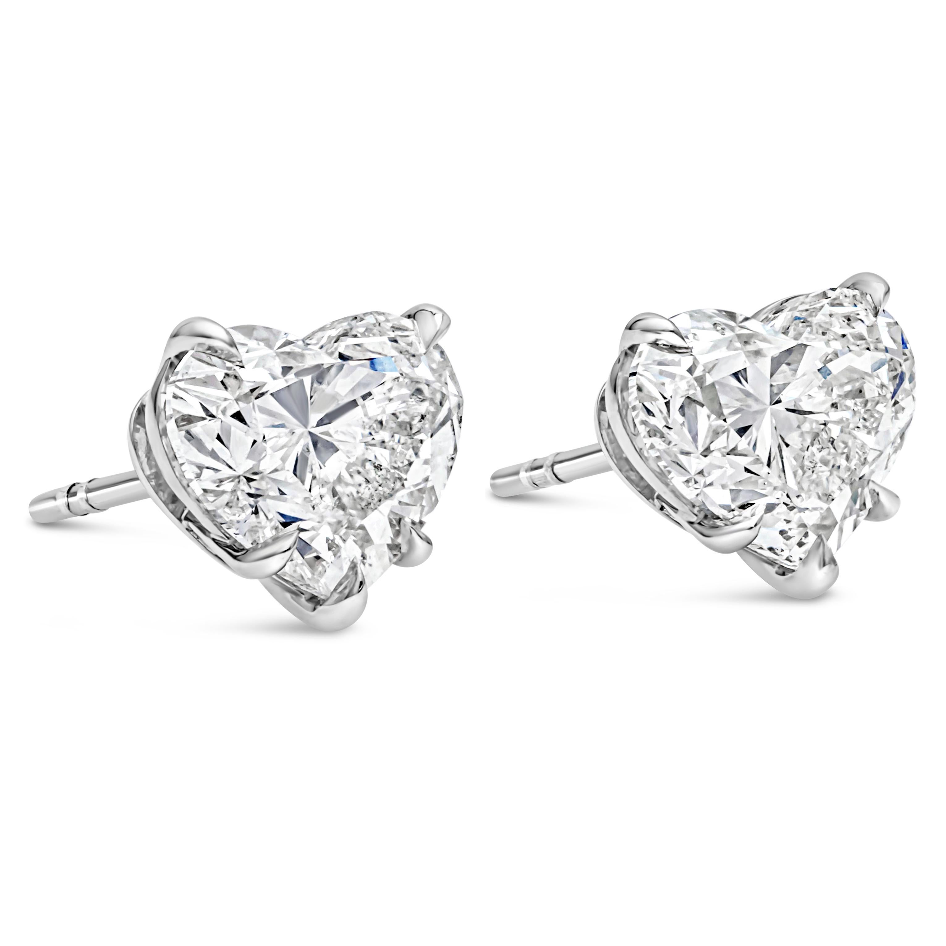 Contemporary Roman Malakov GIA Certified 6.03 Carats Total Heart Shape Diamond Stud Earrings For Sale