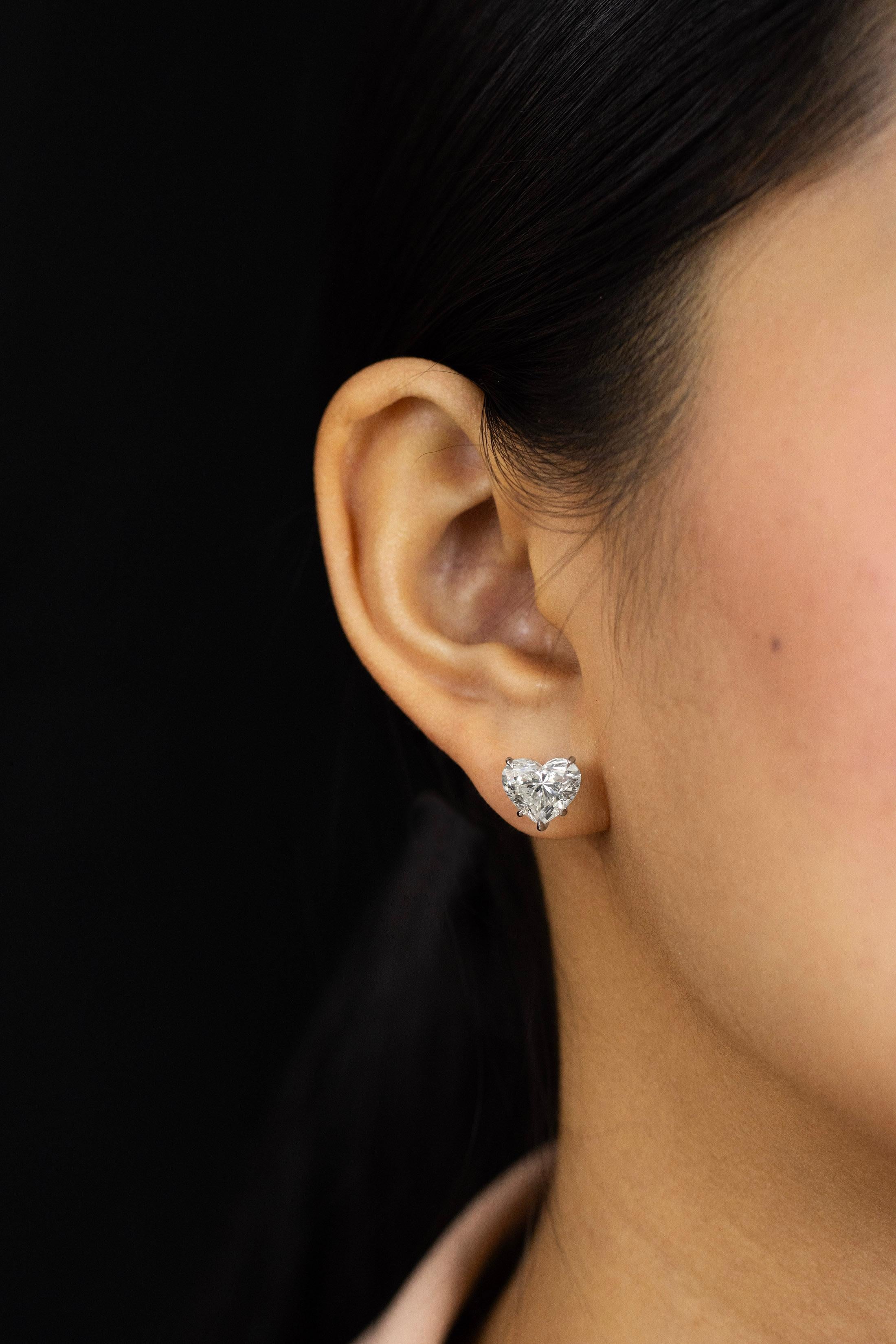 Women's Roman Malakov GIA Certified 6.03 Carats Total Heart Shape Diamond Stud Earrings For Sale