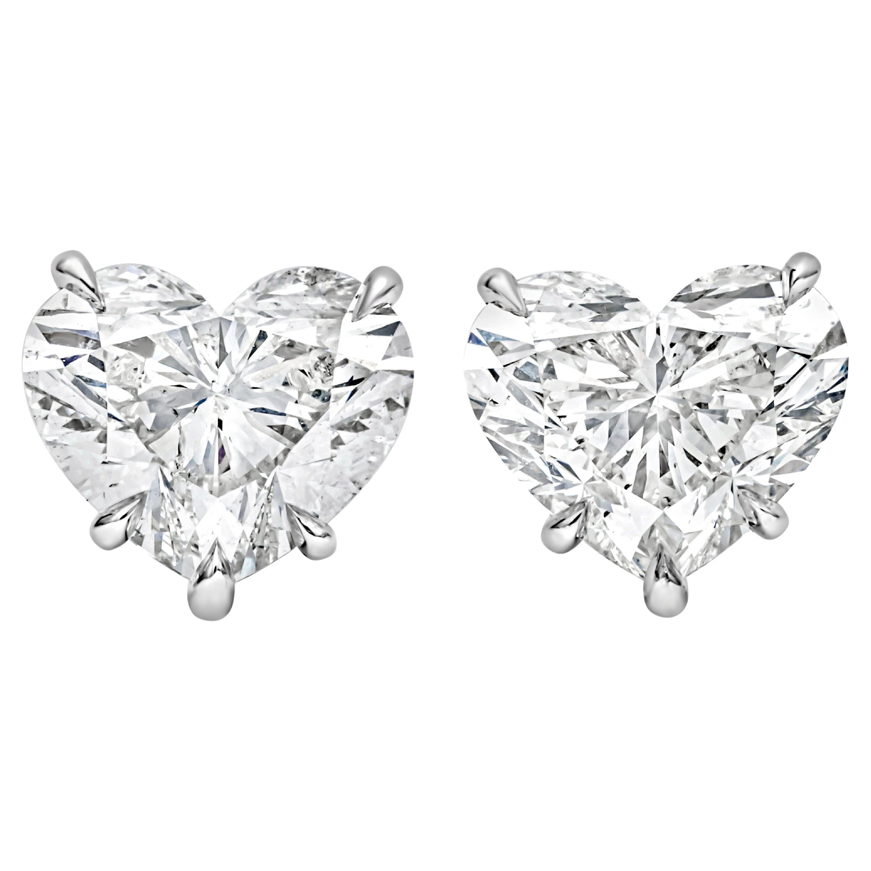Roman Malakov GIA Certified 6.03 Carats Total Heart Shape Diamond Stud Earrings For Sale