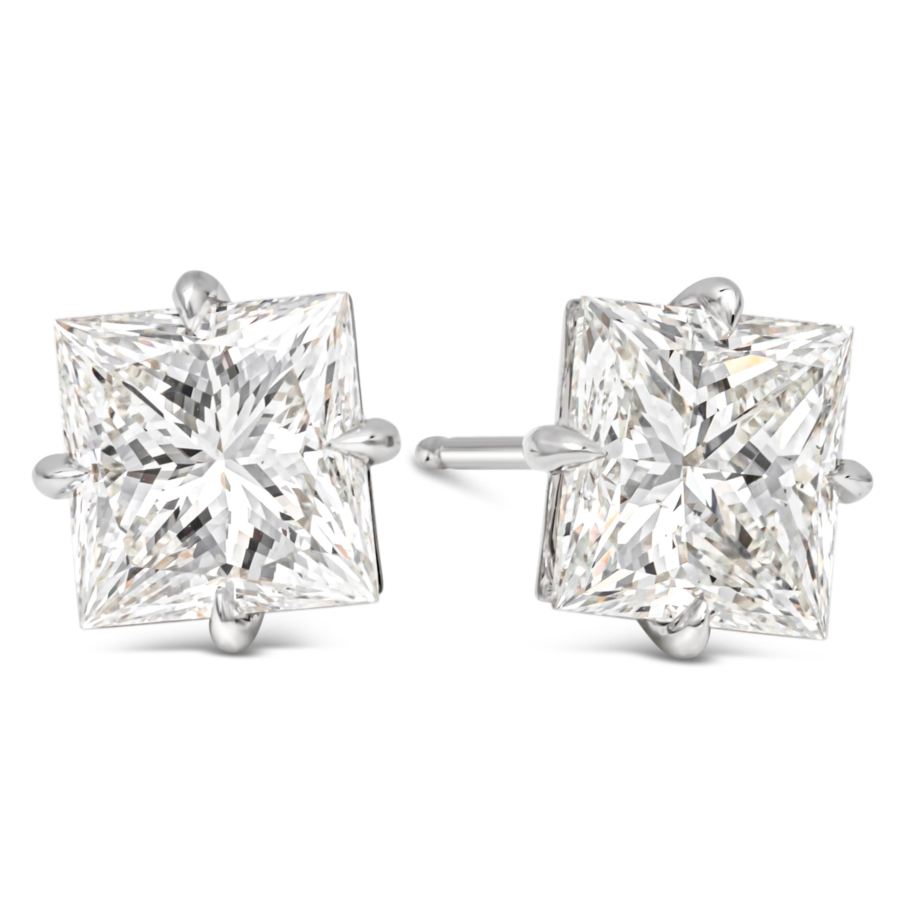 Contemporary Roman Malakov GIA Certified 6.07 Carats Total Princess Cut Diamond Stud Earrings For Sale