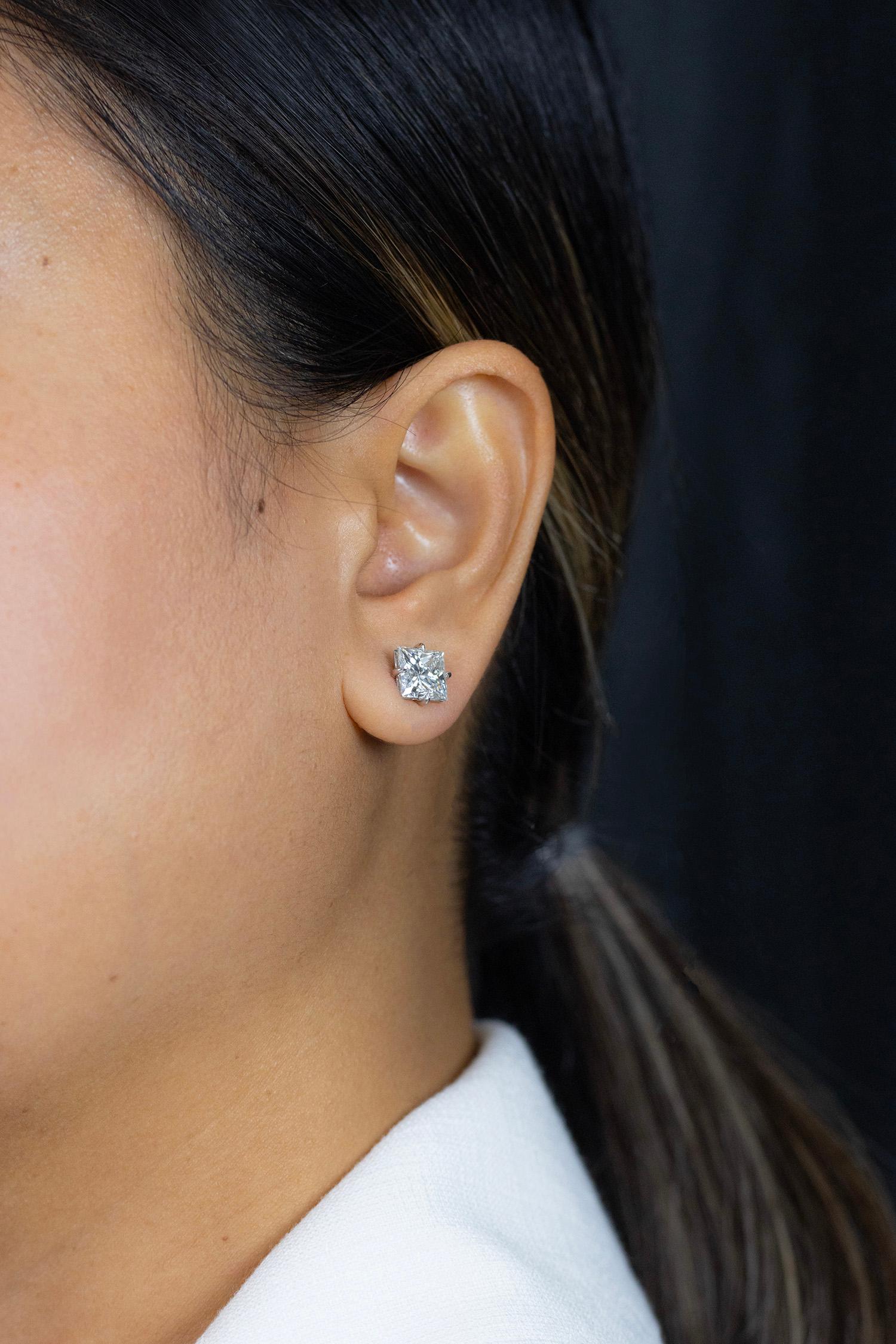 Roman Malakov GIA Certified 6.07 Carats Total Princess Cut Diamond Stud Earrings For Sale 3