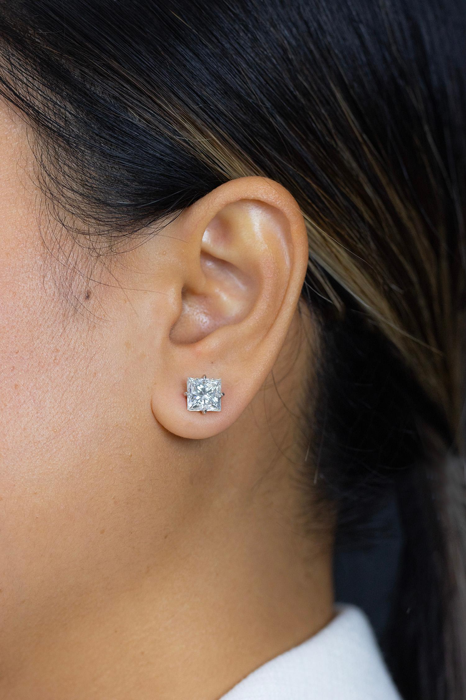 Roman Malakov GIA Certified 6.07 Carats Total Princess Cut Diamond Stud Earrings For Sale 4