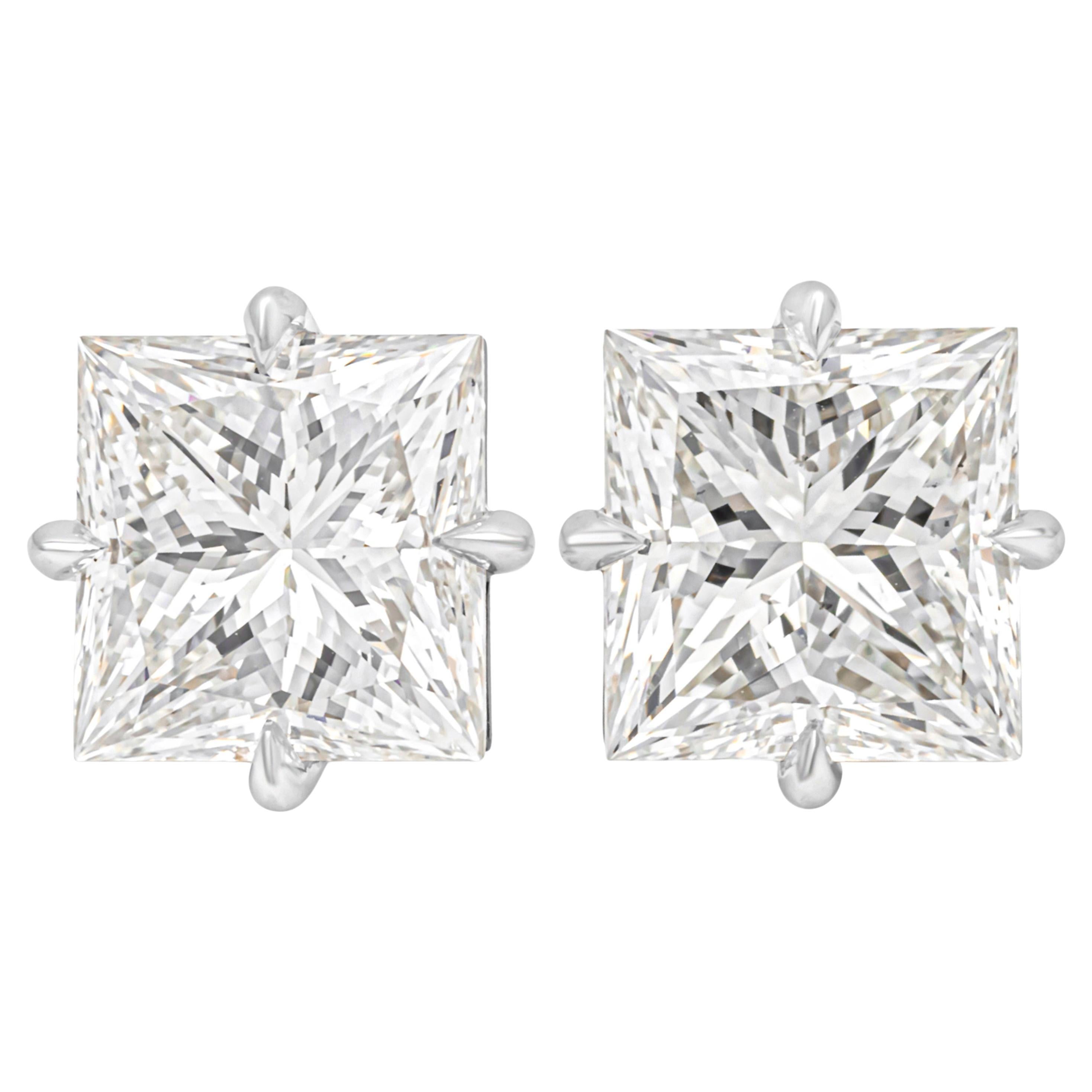 Roman Malakov GIA Certified 6.07 Carats Total Princess Cut Diamond Stud Earrings For Sale