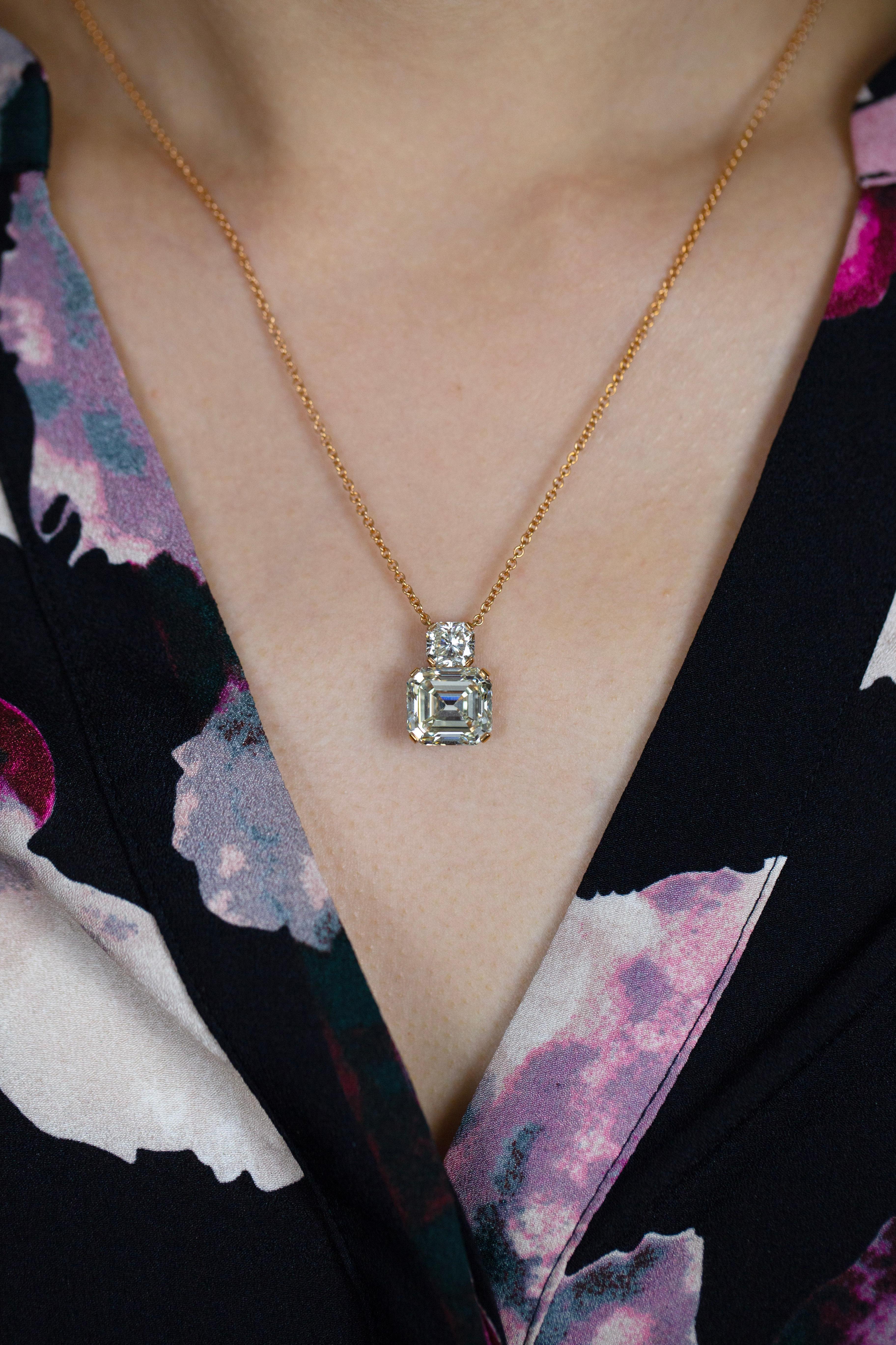 GIA Certified 7.81 Carats Emerald Cut Diamond Pendant Necklace in Rose Gold In New Condition For Sale In New York, NY