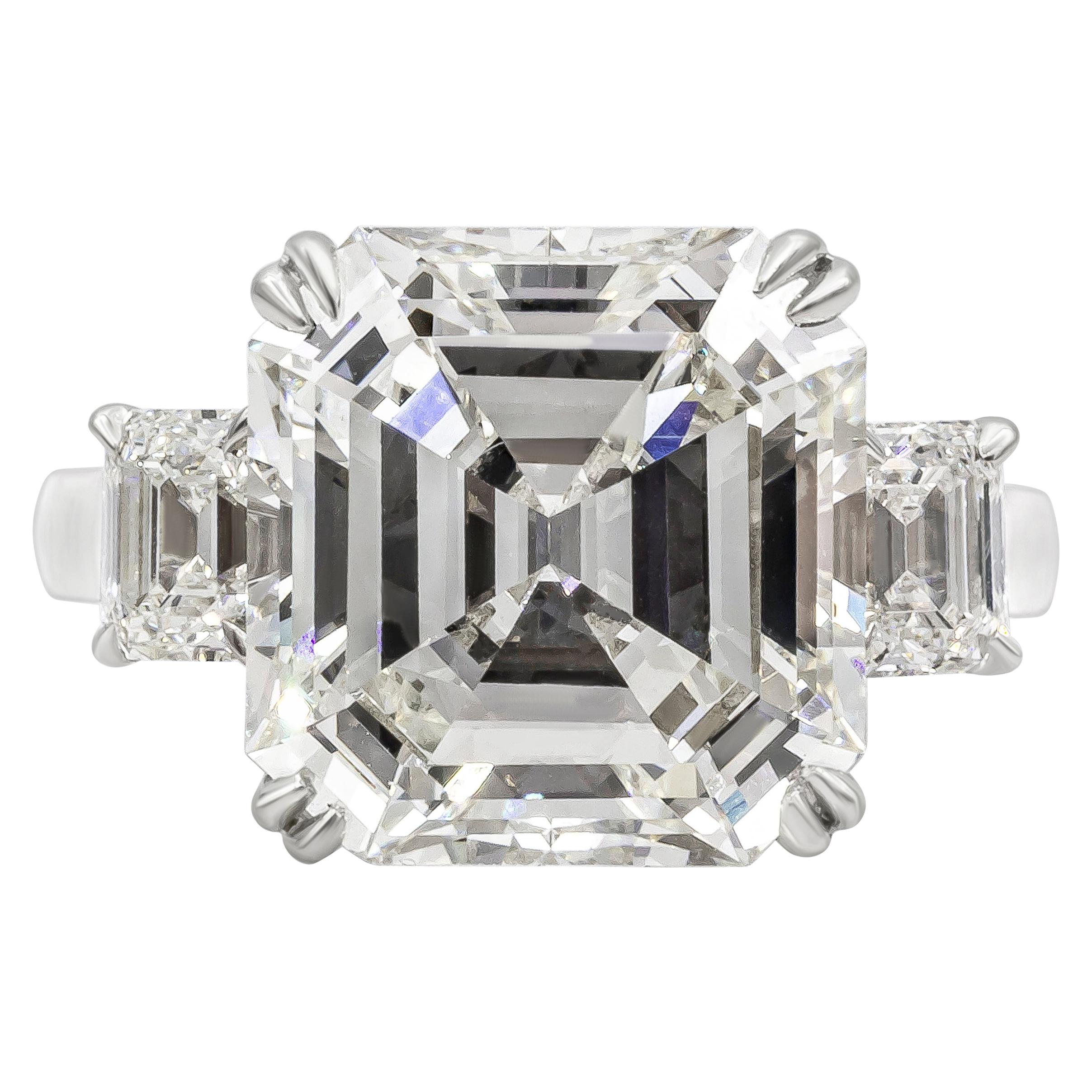 Roman Malakov GIA Certified Asscher Cut Diamond Three-Stone Engagement Ring