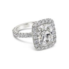 Roman Malakov GIA Certified 5.01 Carats Cushion Cut Diamond Halo Engagement Ring