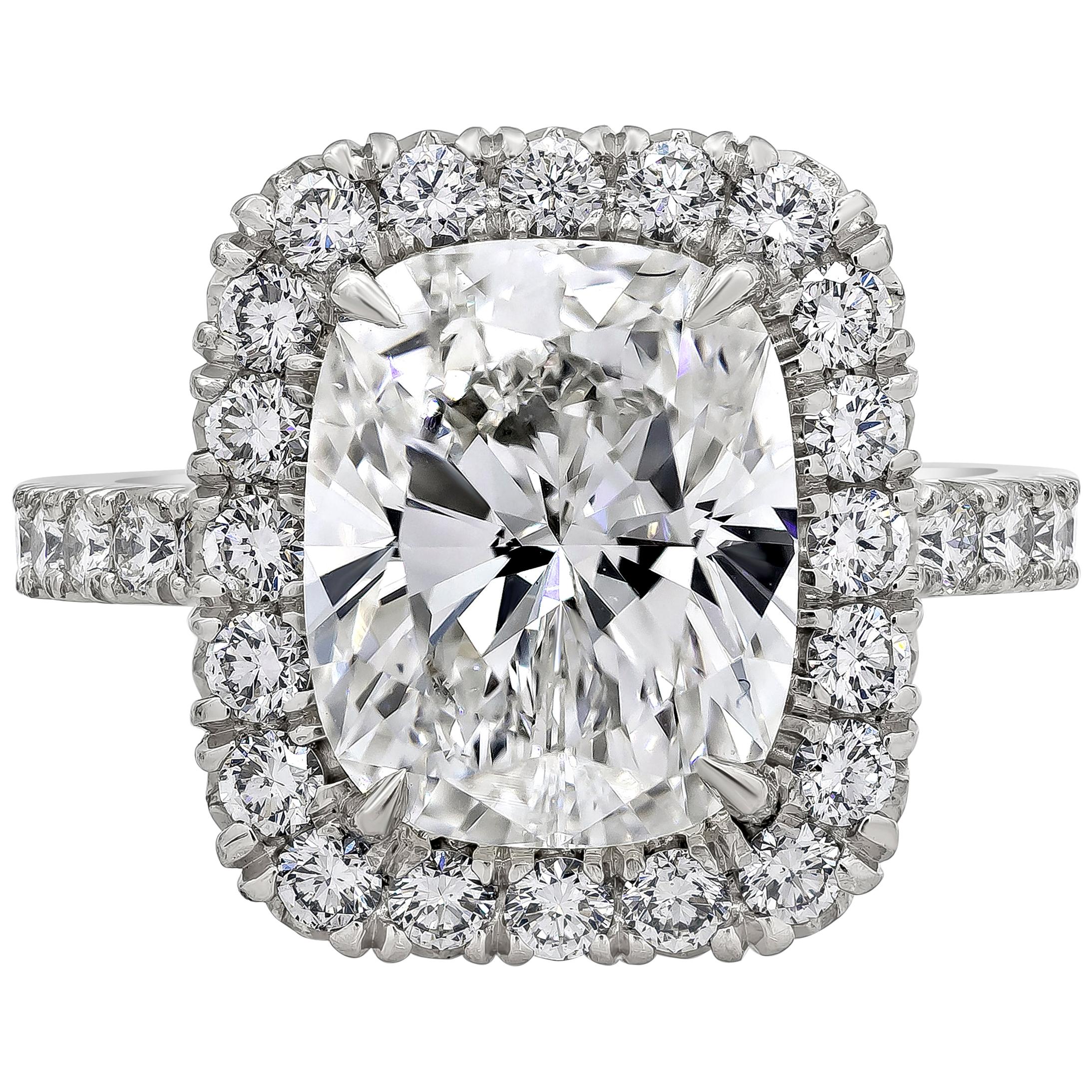 Roman Malakov GIA Certified 5.01 Carat Cushion Cut Diamond Halo Engagement Ring For Sale