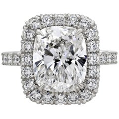 Roman Malakov GIA Certified 5.01 Carats Cushion Cut Diamond Halo Engagement Ring