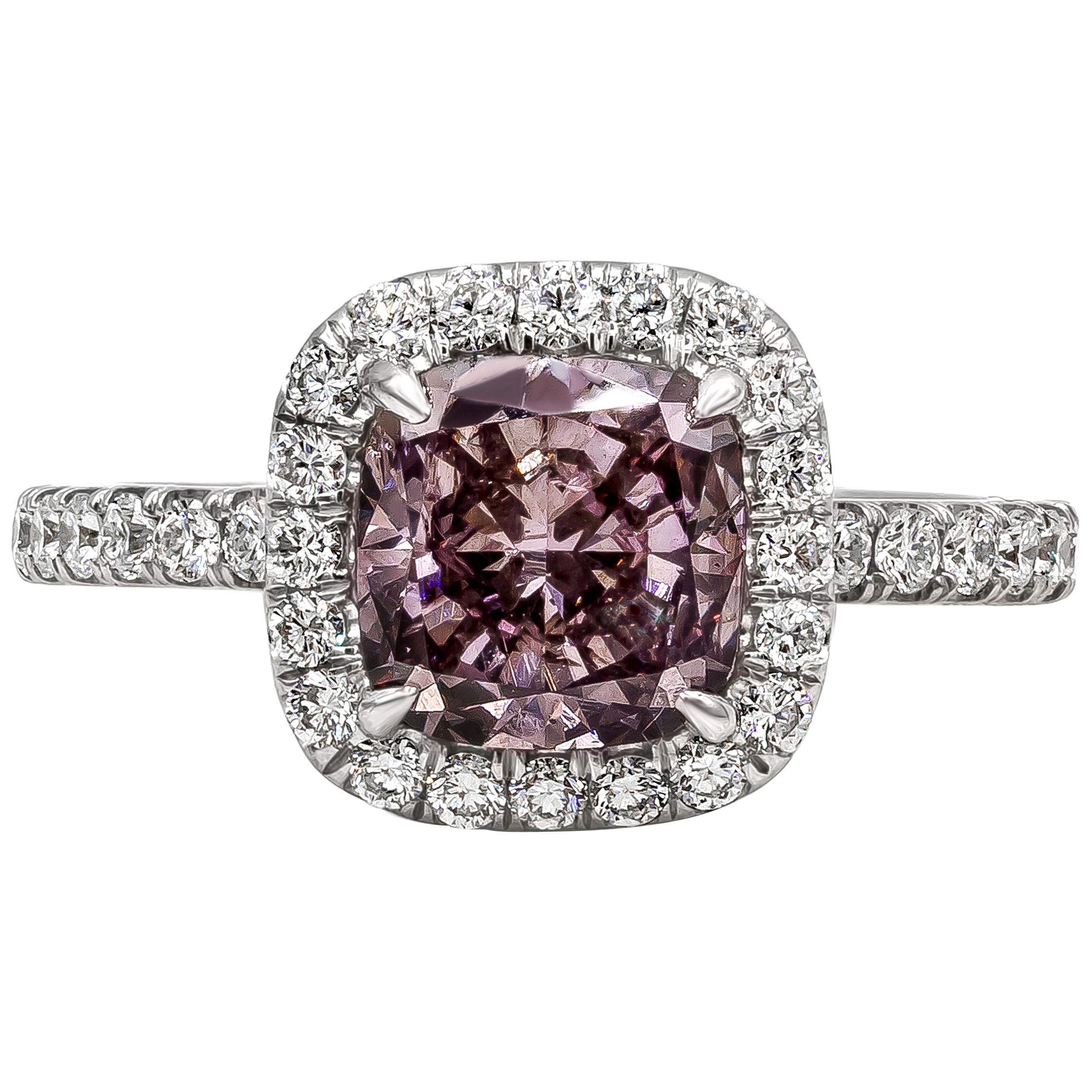GIA Certified 2.16 Carat Cushion Cut Pink Diamond Halo Engagement Ring
