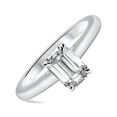 GIA Certified 1.21 Carats Emerald Cut Diamond Solitaire Platinum Engagement Ring