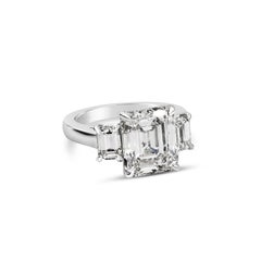 GIA Certified 5.16 Carats Emerald Cut Diamond Three-Stone Engagement Ring