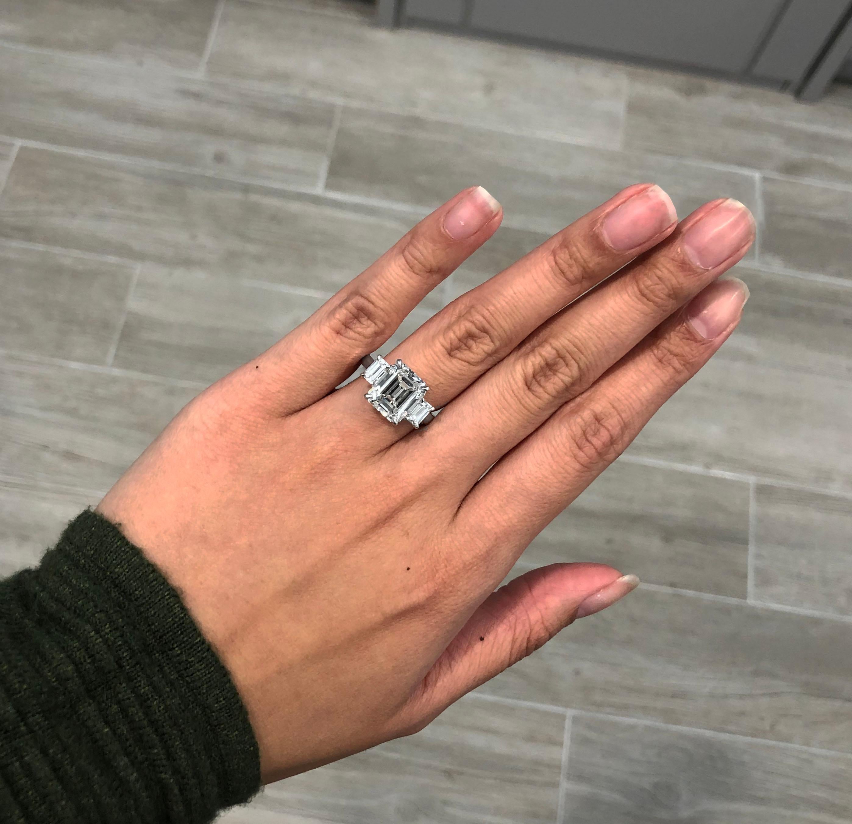 Roman Malakov GIA Certified 5.16 Emerald Cut Diamond Three-Stone Engagement Ring In New Condition For Sale In New York, NY