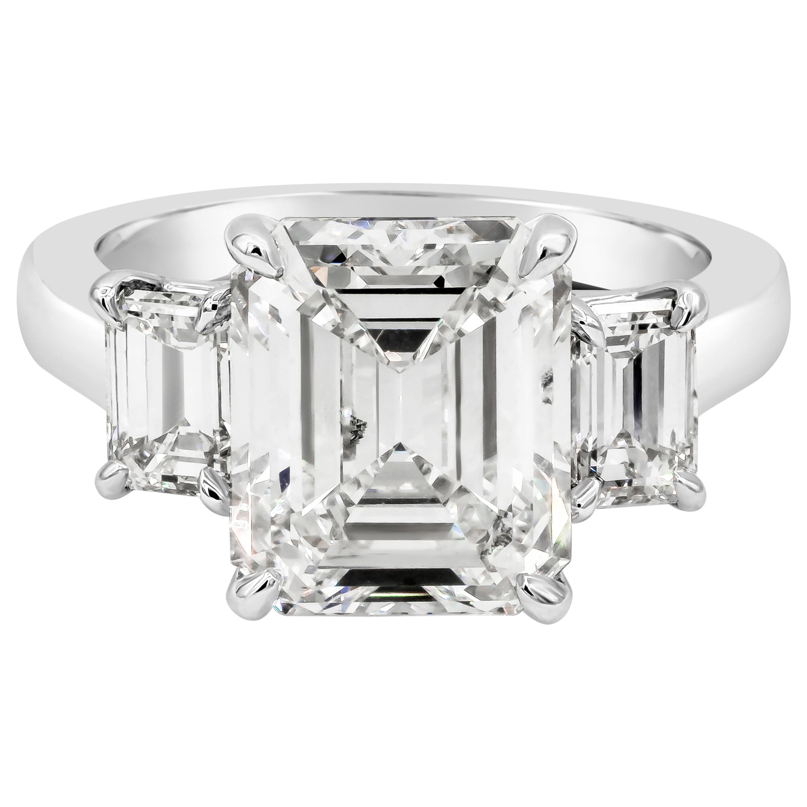 Roman Malakov GIA Certified Emerald Cut Diamond Three-Stone Engagement Ring