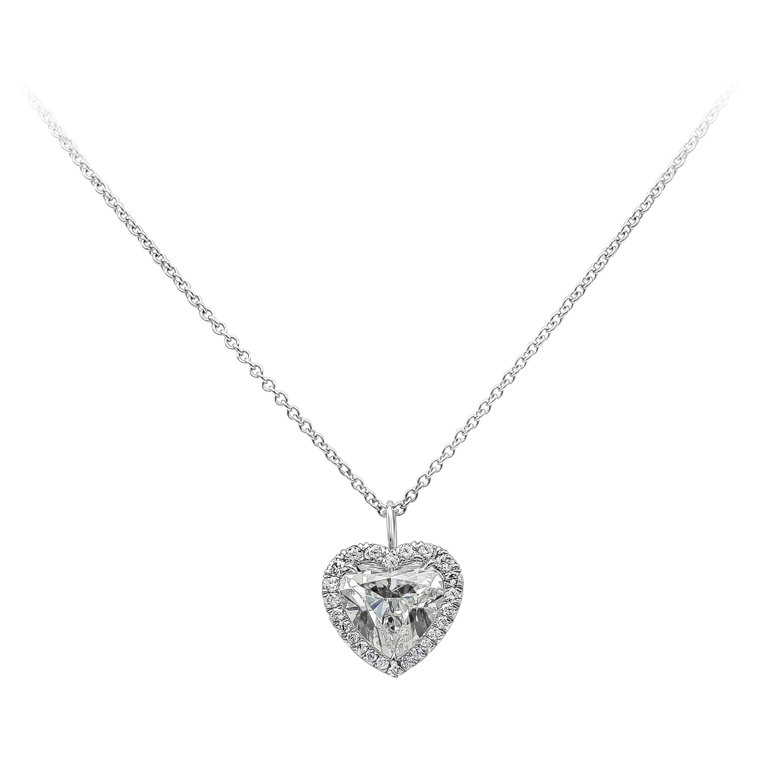 Roman Malakov 5.46 Carat Total Heart Shape Diamond Halo Pendant Necklace