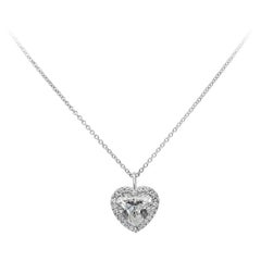 Roman Malakov 5.46 Carat Total Heart Shape Diamond Halo Pendant Necklace