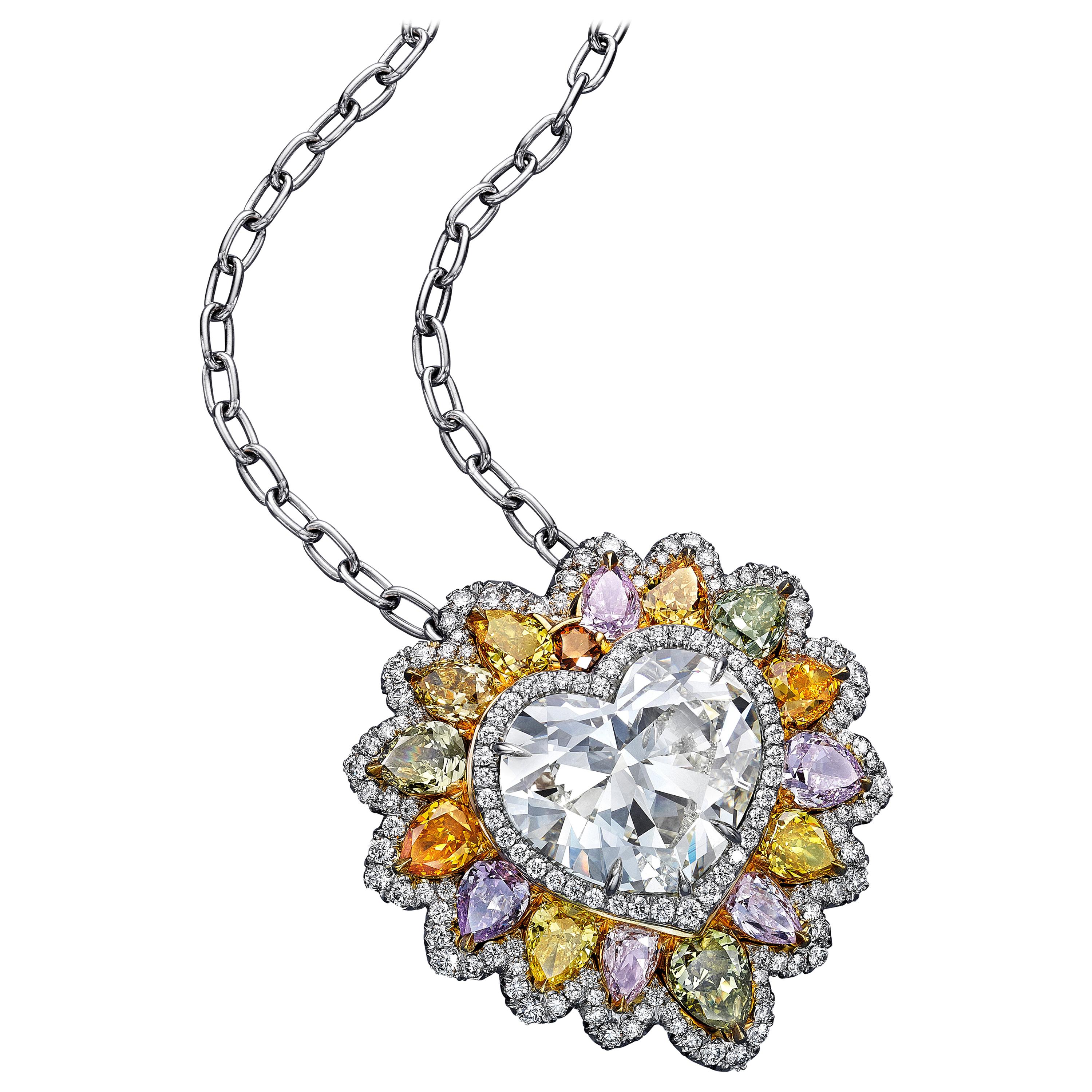 GIA Certified 10.02 Carats Heart Shape Diamond Lion's Mane Halo Pendant Necklace For Sale