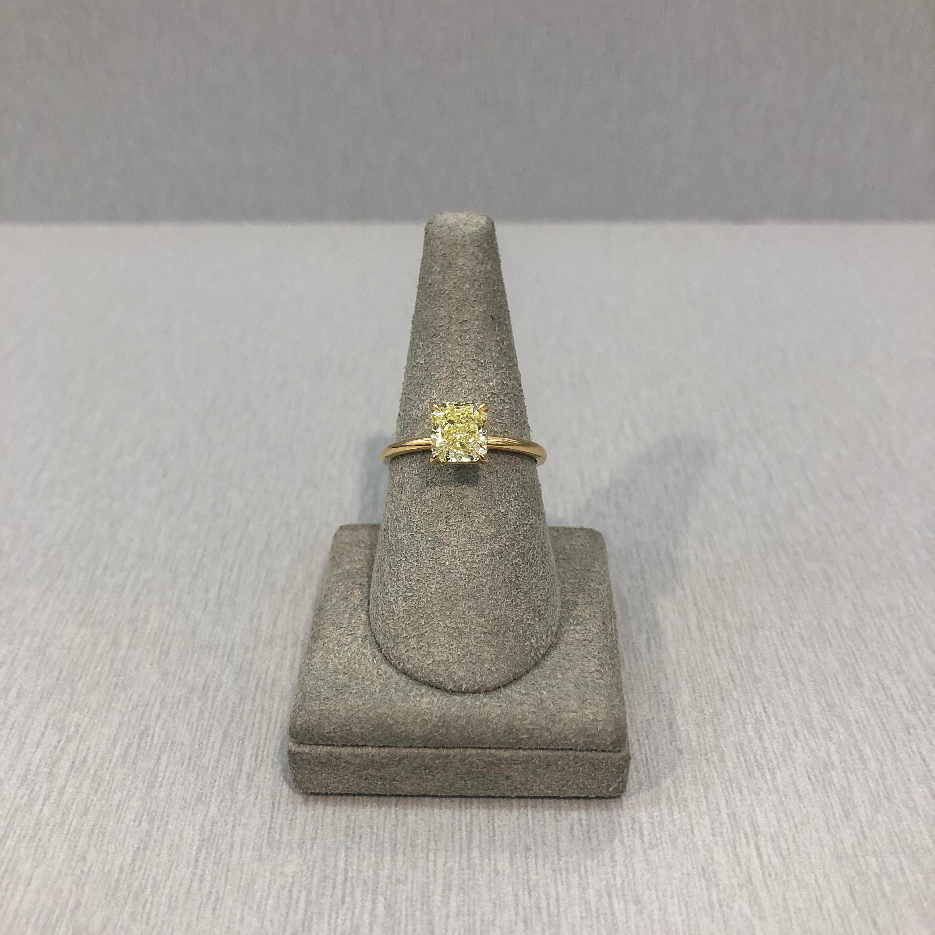 Women's GIA Certified 1.35 Carat Radiant Cut Yellow Diamond Solitaire Engagement Ring For Sale