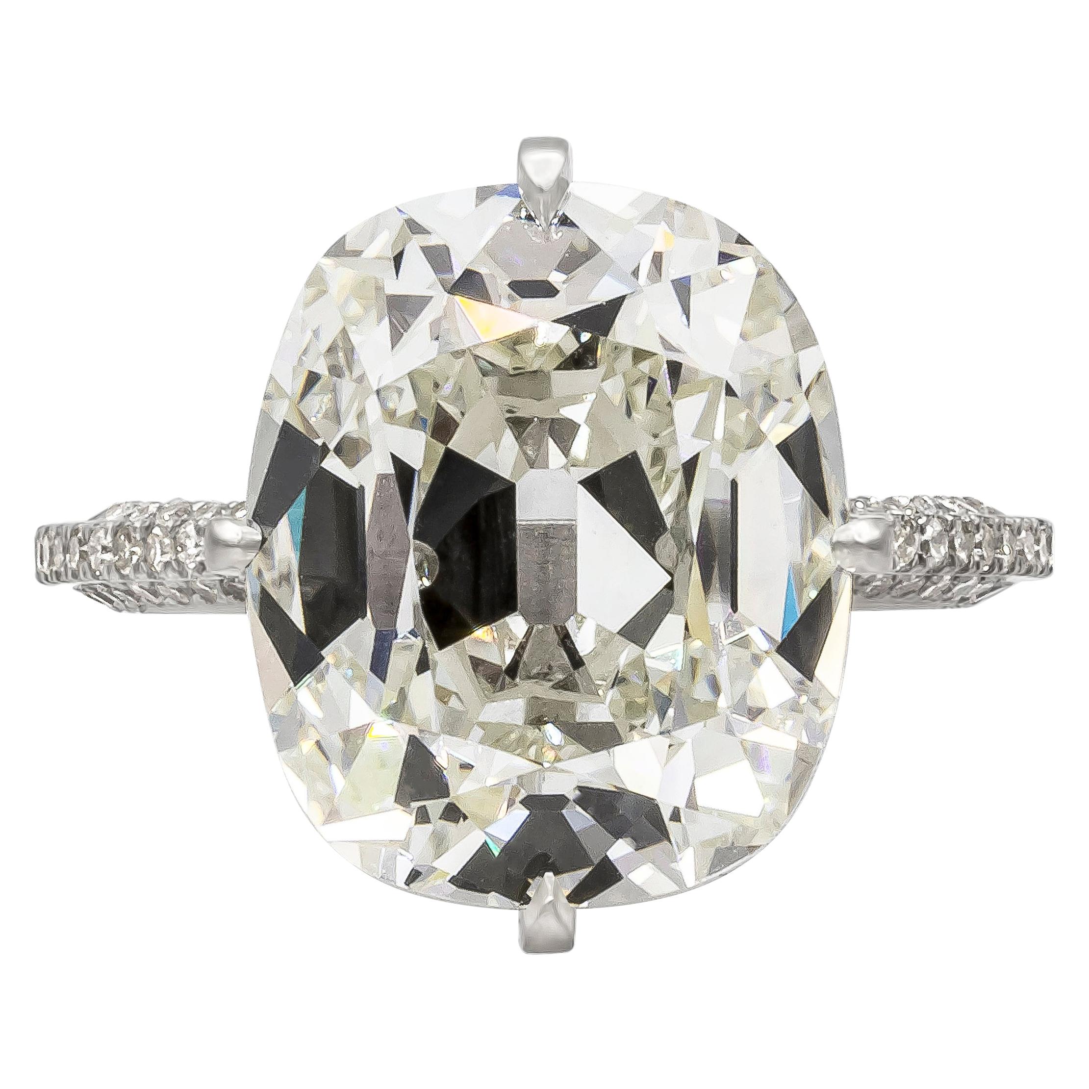 Bague de fiançailles pavée de diamants taille coussin de 8,94 carats, certifiée GIA