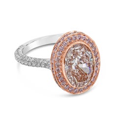GIA Certified 3.66 Carats Oval Cut Fancy Light Pink Diamond Halo Engagement Ring