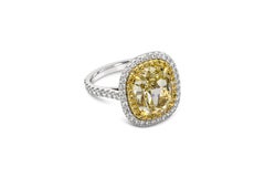 GIA Certified 7.06 Carats Oval Cut Yellow Diamond Double Halo Engagement Ring