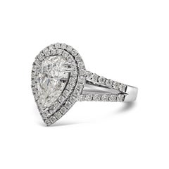 GIA Certified 1.53 Carats Pear Shape Diamond Double Halo Engagement Ring