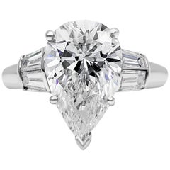 GIA-zertifizierter 5,38 Karat birnenförmiger Diamant-Verlobungsring mit fünf Steinen in Birnenform