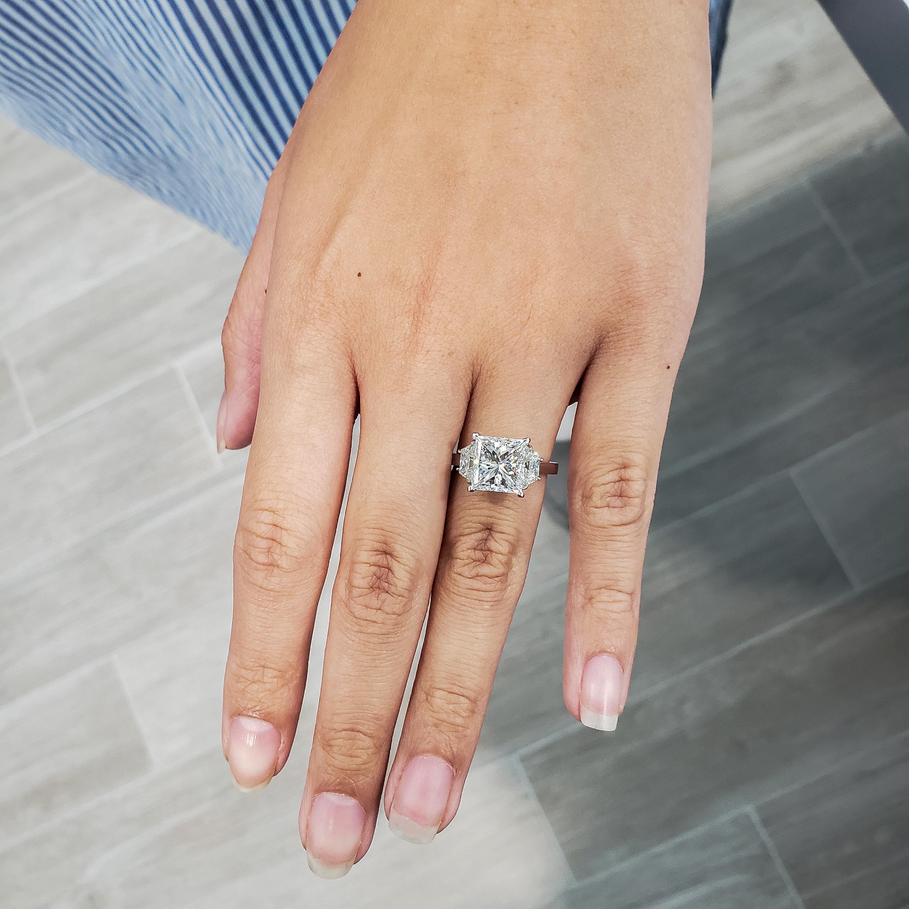 Roman Malakov, GIA Certified Princess Cut Diamond Three-Stone Engagement Ring For Sale 1