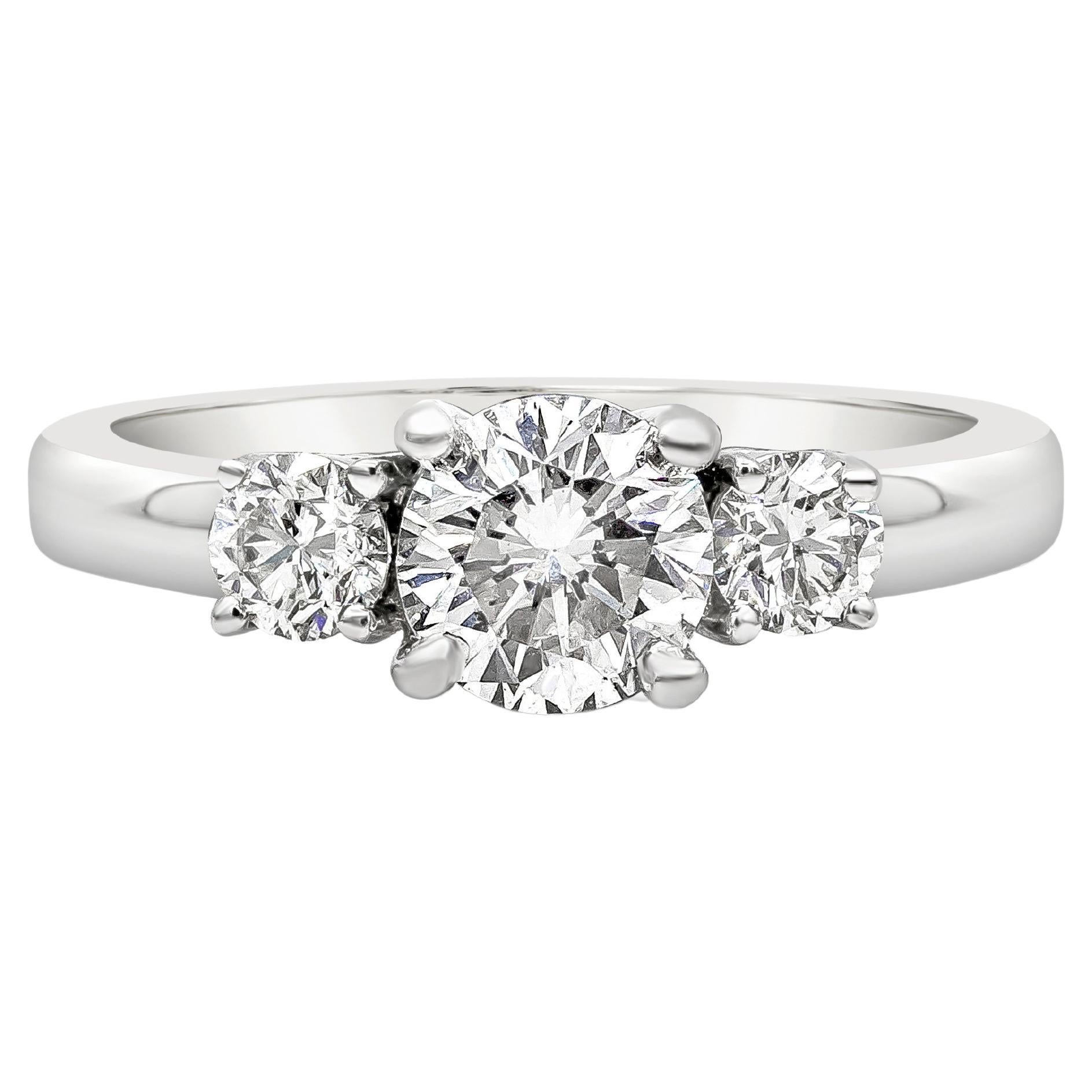 Roman Malakov, GIA Certified Three Stone Round Cut Diamond Engagement Ring For Sale