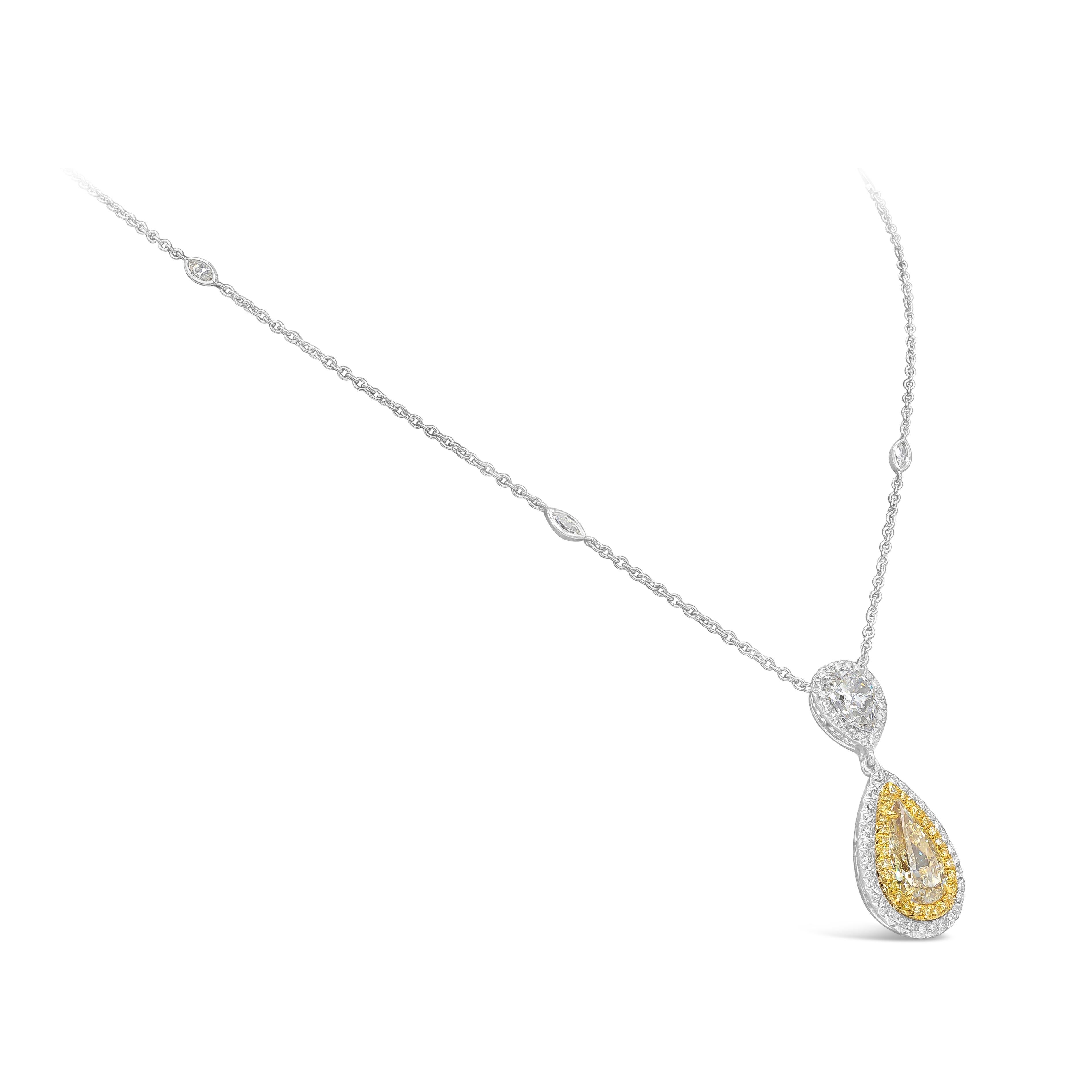 Roman Malakov GIA-zertifizierte gelbe Diamant-Doppelhalo-Anhänger-Halskette (Zeitgenössisch) im Angebot