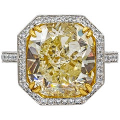GIA Certified 7.64 Carats Cushion Cut Yellow Diamond Halo Engagement Ring