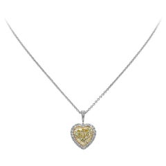 Roman Malakov GIA Certified Yellow Diamond Halo Heart Pendant Necklace