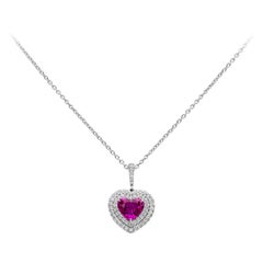 Roman Malakov 1.82 Heart Shape Pink Sapphire and Diamond Halo Pendant Necklace 