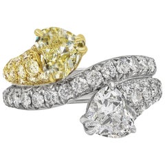 Roman Malakov Heart Shape Yellow and White Diamond Bypass Ring