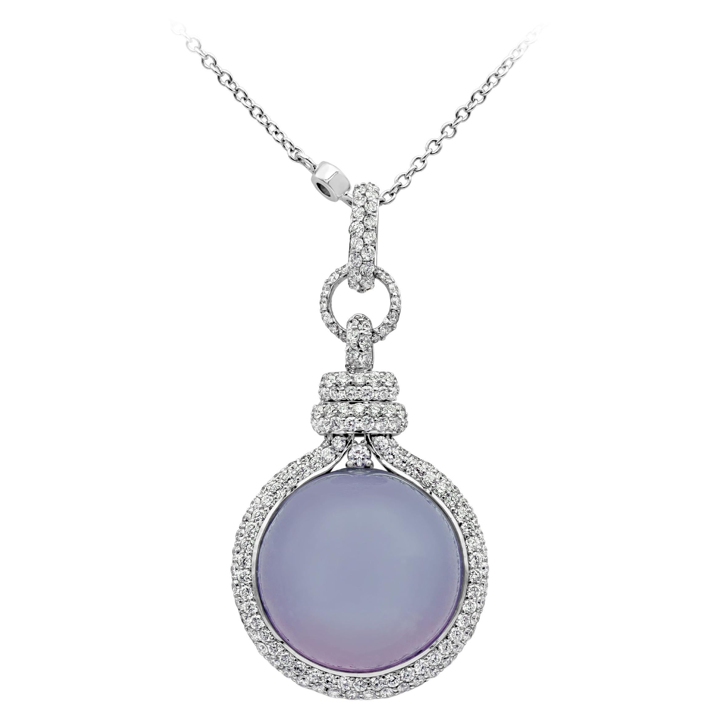 Roman Malakov 12.09 Carat Lavender Chalcedony and Diamond Pendant Necklace For Sale