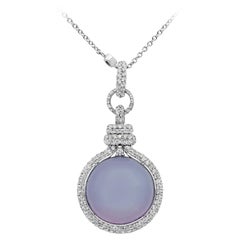 Roman Malakov 12.09 Carat Lavender Chalcedony and Diamond Pendant Necklace