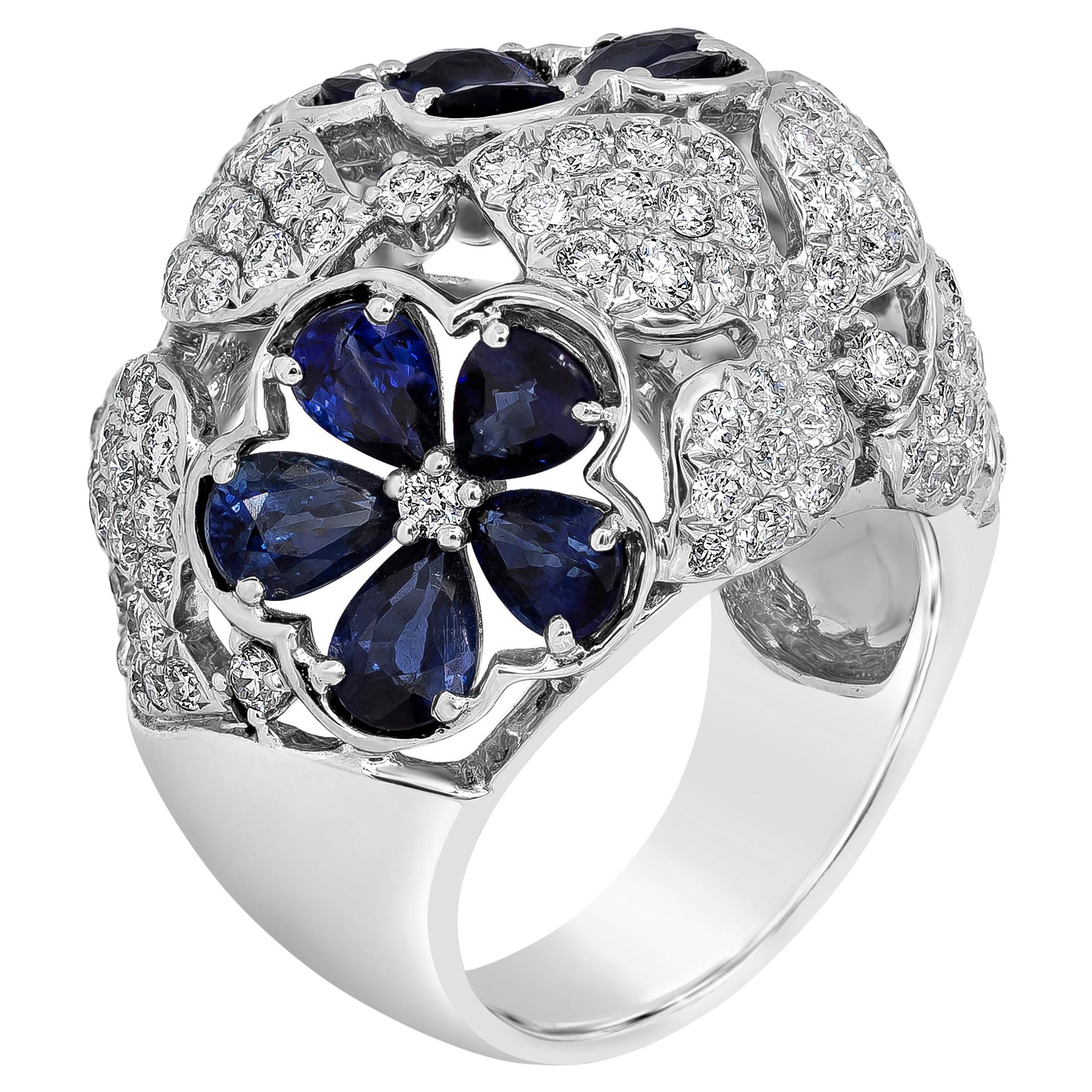 Blue Sapphire and Diamond Flower Ring at 1stDibs sapphire and diamond